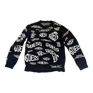 Guess All Over Print Black White Sweater Men’s M Skater Streetwear Maximalist